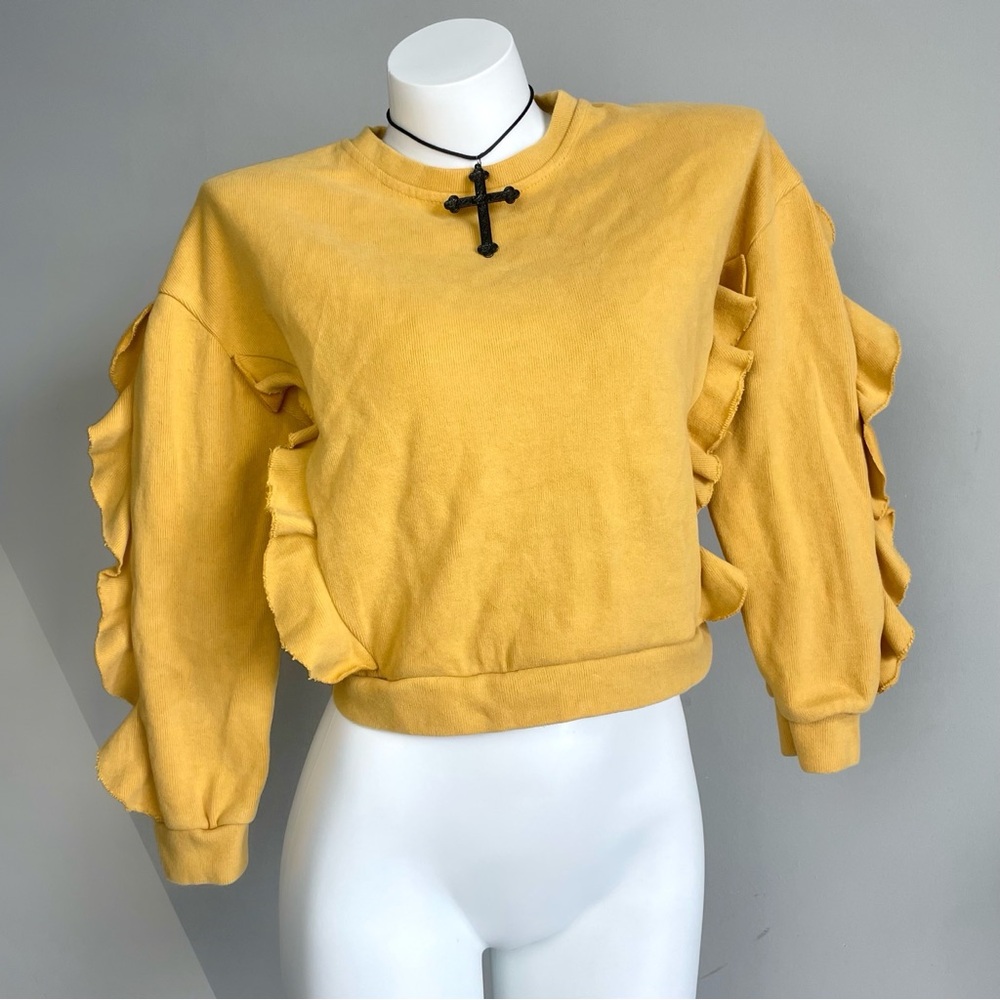 Yellow Ruffle Sleeve Women's Top